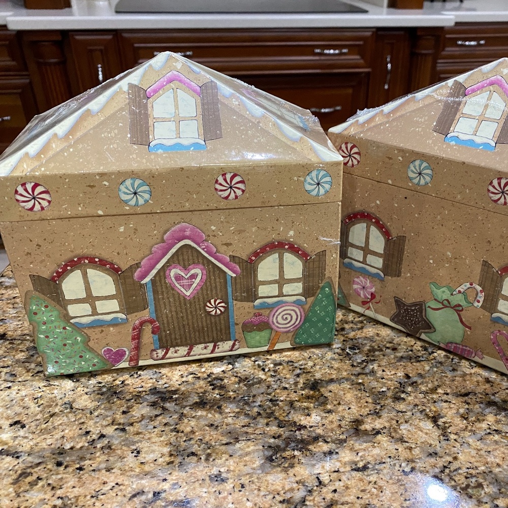 2 Christmas Holiday Recipe Box 6 Index & 48 Blank Recipe Cards Gingerbread House